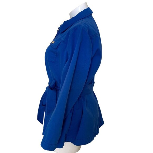Draper James Women's Belted Utility Jacket 3X Blue Cotton Blend Gold Buttons - Picture 8 of 14